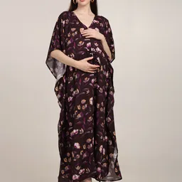 CRAFTBAZAR Floral Print Slit Sleeve Maternity Kaftan Maxi Dress-image-59
