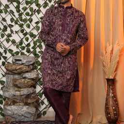 Pro-Ethic STYLE DEVELOPER Motifs Embroidered Mandarin Collar Pure Cotton Kurta & Trousers-picture-6