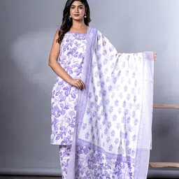 KALINI Women Floral Printed Regular Pure Cotton Kurta with Trousers & With Dupatta-17