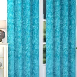 B' Decorlish Blue Set of 2 Floral Room Darkening Door Curtain-image-97
