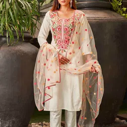 Growdamy Women Floral Embroidered Kurta with Trousers & Dupatta-image-65