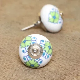 MODEFE 6-Pcs White & Green Printed Ceramic Door Knobs-18