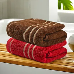 Kuber Industries Red & Brown 2 Pieces Striped Cotton 450 GSM Bath Towel-image-74