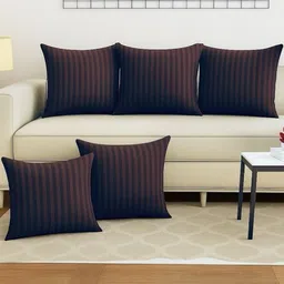 WISE HOME Set of 5 Coffee Brown Striped Square Cushion Covers-picture-45