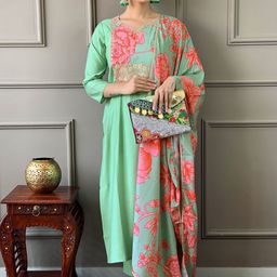 CANBIA Women Floral Embroidered Kurta with Trousers & Dupatta-picture-39
