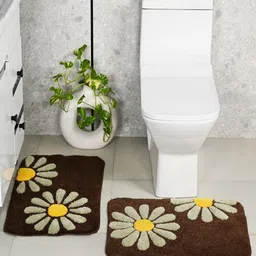 Saral Home 2-Pcs Brown & Yellow Printed Antiskid Bath Rugs-5