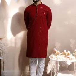 Atly Men Embroidered Regular Sequinned Kurta with Pyjamas image 2