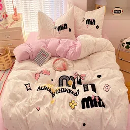 JC HOME Pink & Black Cartoon Characters Polycotton 3 Piece Single Regular Bedding Set-image-43