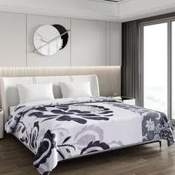 Monte Carlo White & Grey Floral Printed 900 GSM Heavy Winter Double Bed Blanket-image-35