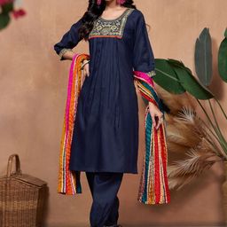 KALINI Women Ethnic Motifs Yoke Design Regular Thread Work Kurta with Salwar & With Dupatta-16
