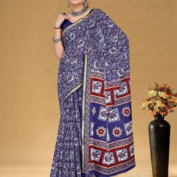 Panzora Ethnic Motifs Printed Zari Pure Cotton Bagru Saree-picture-28