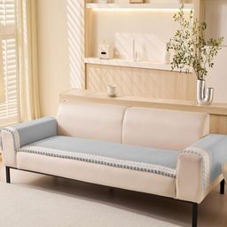 HOUSE OF QUIRK Grey & White Self Design 3 Seater 2Pcs Armrest & 1Pc Sofa Cover Set-image-38