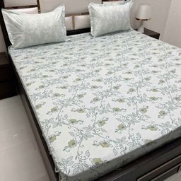 Pure Decor Green & White Floral 350 TC King Bedsheet with 2 Pillow Covers-image-5
