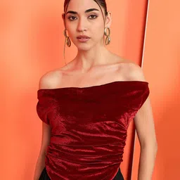 Uptownie Velvet Stretchable Draped Crop Top-image-67