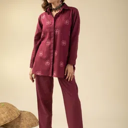 KUSVAA Printed Shirt Collar Shirt With Trousers Co-Ords-image-19