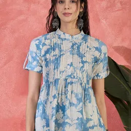 Sangria All Over Floral Printed Pure Cotton Pintuck Short Peplum Top-image-92