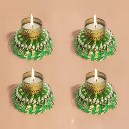 GADINFASHION Gold-Toned & Green 4 Pieces Metal Candle Holders-8