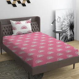 YaAkholic Pink 210 TC Single Bedsheet with 1 Pillow Covers-image-98