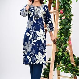 FCV Women Floral Printed Regular Sequinned Kurta with Trousers-37
