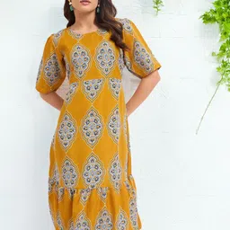 DressBerry Ethnic Motifs Print Tiered Fit & Flare Midi Dress-image-5
