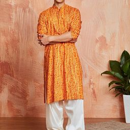 VASTRAMAY Bandhani Printed Mandarin Collar Kurta With Patiala-image-15