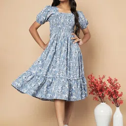 OTABU Floral Print Puff Sleeve A-Line Midi Dress-30