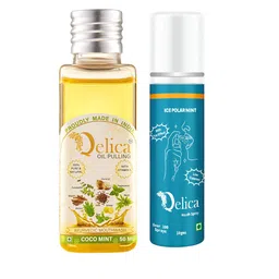Qelica Set Of 2 Ayurvedic Coco Mint Oil Pulling-50ml With Ice Polar Mint Mouth Spray-10ml-11