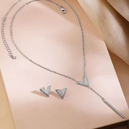 Rubans Rhodium-Plated Cubic Zirconia Studded Jewellery Set-image-77