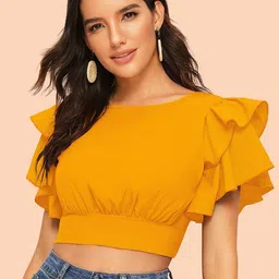 DressBerry Flutter Sleeve Ruffles Crop Top-picture-4