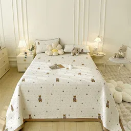JC HOME Beige & Brown Cartoon Character Printed 162 TC Single Bed Cover Set-image-17