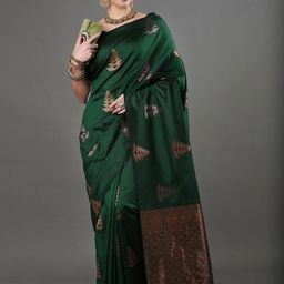 CaniBani Green Silk Blend Banarasi Sarees-image-92