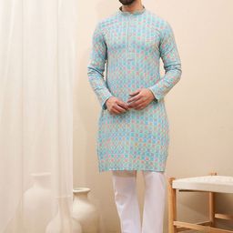 House of Pataudi Men Thread Sequence Work Kurtas-picture-46