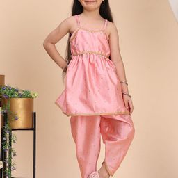 Cutiekins Girls Embroidered Shoulder Straps Gotta Patti Kurta With Dhoti Pants-picture-8