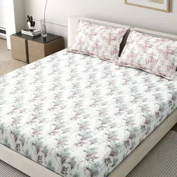 EverHOME Oasis Mauve & White Printed 210 TC Cotton King Bedsheet Set 2.74 m x 2.74 m-16
