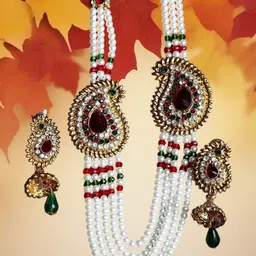 Anouk Gold-Plated Stone Studded & Beaded Rani Haar Necklace And Earrings-image-17