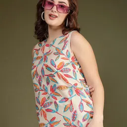 KALAMIR Women Floral Printed Round Neck Sleeveless Regular Top-picture-1