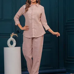 TANESHWAR Embroidered Shirt Collar Pure Cotton Shirt & Trousers-picture-24