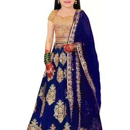 Piludi Girls Embroidered Ready to Wear Lehenga & Blouse With Dupatta-image-48