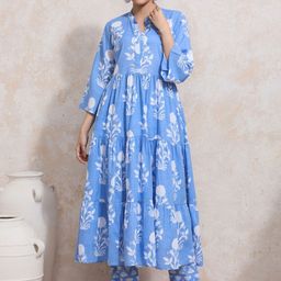 Moara Floral Embroidered Layered Gotta Patti Pure Cotton Kurta With Trousers-image-84