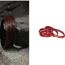 SOMIL Set of 16 Brown Alloy Artificial Stones & Beads Bangles-image-77