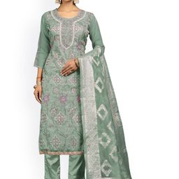 HERE&NOW Floral Printed Zari Organza Unstitched Dress Material-image-24