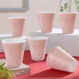 Larah by BOROSIL 6 Pieces Pink & White Textured Opalware Matte Kulladhs 200 ml-7
