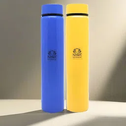 Nyra Kitchenware Yellow & Blue Set of 2 Stainless Steel Printed Single Wall Vacuum Water Bottle-2