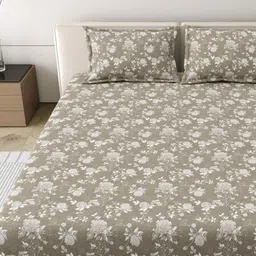 MAFATLAL Grey & White Floral Printed Cotton 186 TC King Bedsheet 1.08 m x 1. 08 m-picture-42