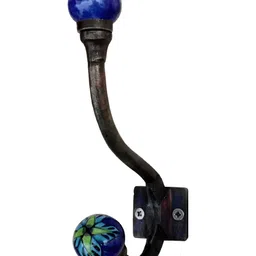 IndianShelf Blue and Turquoise Blue Floral Printed Ceramic Wall Hooks-image-99