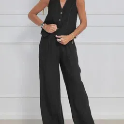 Alamode By Akanksha Black Pure Cotton Laiden Statement Vest Suit with Trouser-image-84