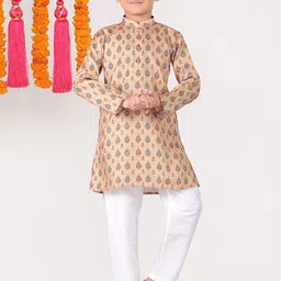 Pehanaava Boys Floral Printed Mandarin Collar Cotton Straight Kurta with Pyjamas-50