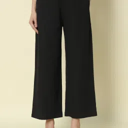 Women Relaxed Black Cotton Silk Trousers-image-67