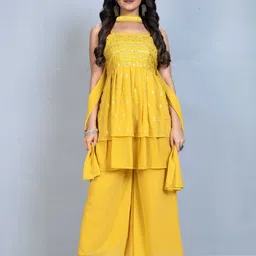 SANCIA Women Embroidered Layered Sequinned Kurti with Palazzos & With Dupatta-30