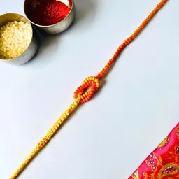 Orange and Yellow Beaded Handcrafted Rakhi Traditional Handmade Rakhi for Brother-image-85